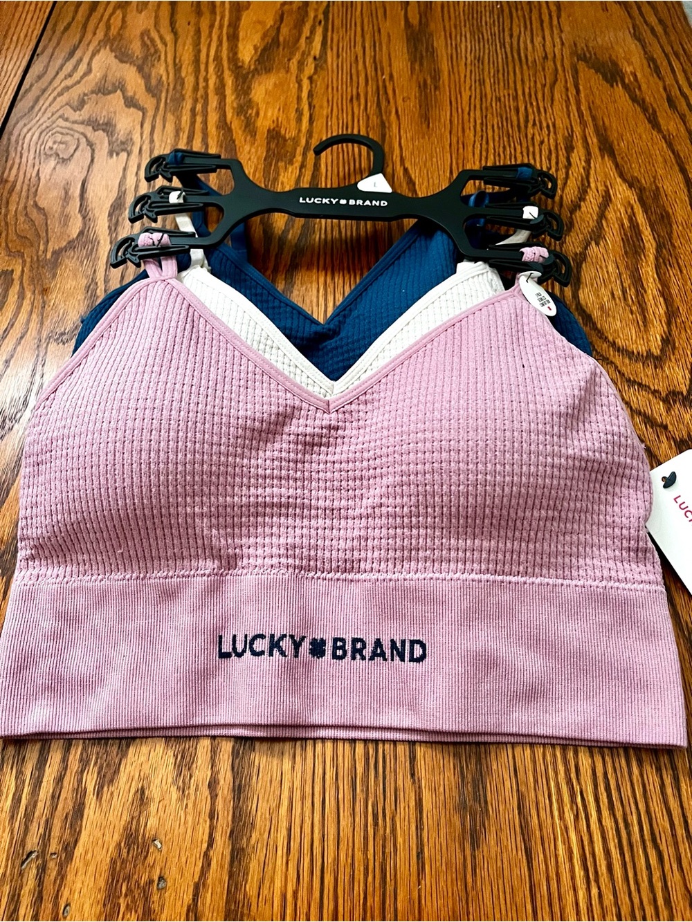 Lucky Brand Women's Seamless Ribbed Bralette -Bra Set of 3 Sz L NWT